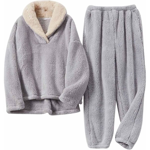 ysyt Dam Fluffy Pyjamas Set Vinter Varma Fleece Nattkläder Fuzzy Plysch Mysig Pullover Byxor