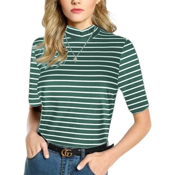 oco 80-tals off Shoulder-tröjor för damer Kortärmad Casual Loose Fit Blus T-shirt Halv ärm, Grön, Nautical Stripe X-Large