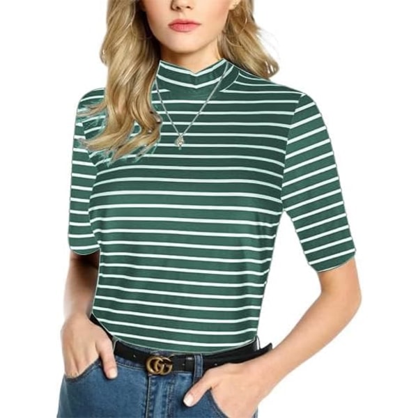 oco Dam 80-talets axelbandslösa toppar med korta ärmar, avslappnad, lös passform, blus, t-shirt, halv ärm, grön, nautisk randig, stor