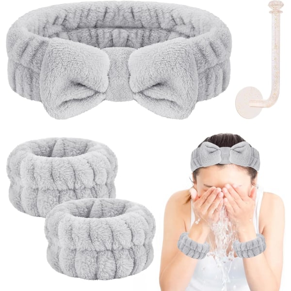 ETIA Face Wash Set och armbandsset , handledshanddukar för att tvätta ansiktet med hållare Mikrofiberarmband för tvätt F Grå
