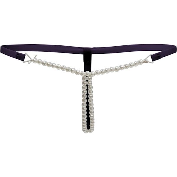 OM Dam Pearls Massage Chain Trosa G-String Låg Midja T-Rygg Trosor Stringtrosor Lila En Storlek
