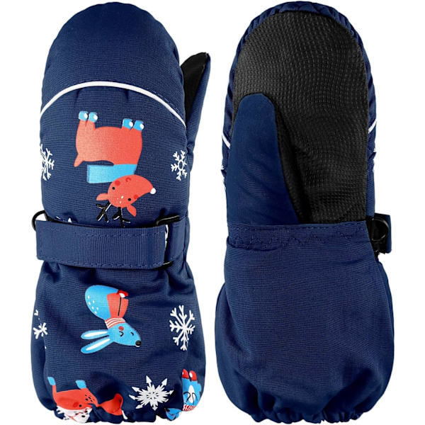s Thicken Snow Mittens Unisex Vattentäta Skidhandskar Vinter Varma Handskar för Pojkar Flickor Marinblå 5 - 10 År