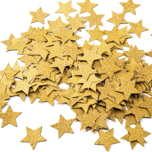 O Glitter Five Stars papperskonfetti, bröllopsdekor och bordsdekor, 1,2'' i diameter (Glitter Gold, 200st) 200st, Guld