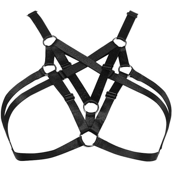 INDA Damkropp Sele Bralette: Sexig Dam Sele Bur Bralette Öppen Kupa Bralette Punk Gotisk Stil Rem Bralette Svart 73