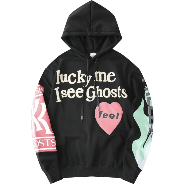 Z Lucky Me I See Ghosts Hoodie Hip Hop Hooded Svart Stor