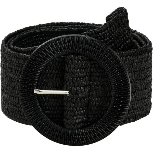 dusa Dam rund spänne elastisk halmbälte Boho midjebälte svart kostym midja 33″-37″