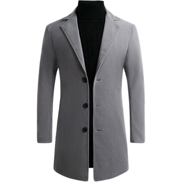 s Slim Fit Vintervarm kappa Ull Trenchcoat Solid Färg Lång Business Jacka Ljusgrå 4X-Large