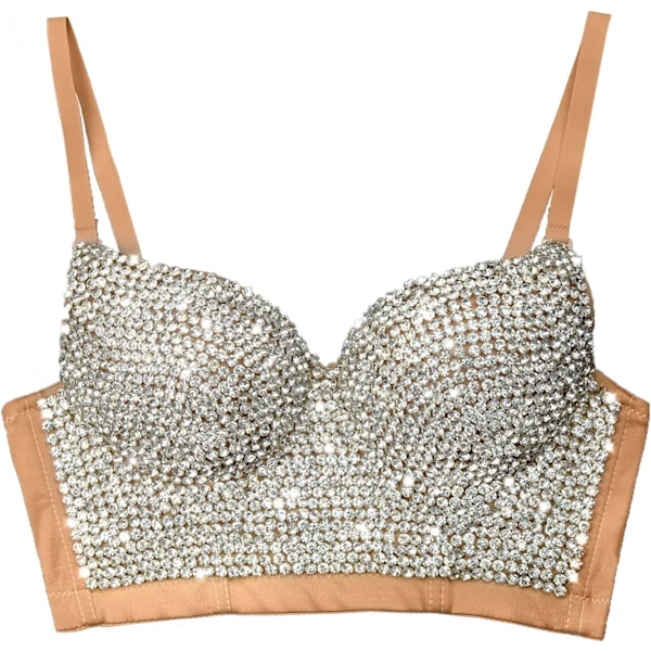 ACCI Dam handgjorda strass diamant push up bustier crop top sexig punk korsett bh khaki  liten