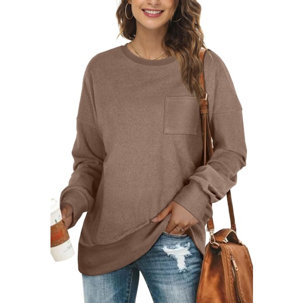 EFAN Sweatshirts för kvinnor Crewneck långärmade tröjor 01-kaffe-ny XX-Large