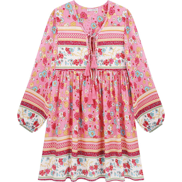 ivimos Dam långärmad blommig casual print bomull miniklänning rosa #2 X-Large
