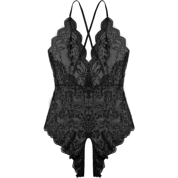 En del Lingerie Sexig Teddy Lingerie V-hals Sexig Bodysuit Spets Nattlinne Svart Stor