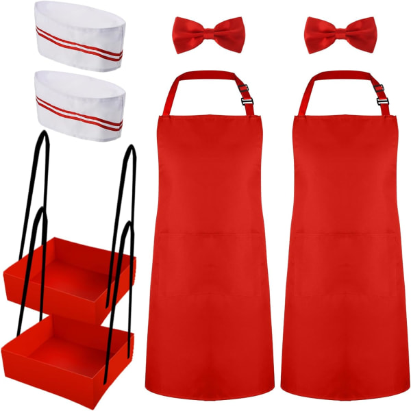 INIOR 8 st 1950-talets vuxna servitör kostym kit Soda Jerk kostym inkluderar filmkväll mellanmål bricka Soda Jerk hatt förkläde fluga solid röd