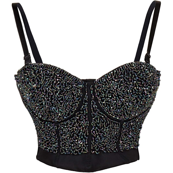ingerie® Dam Sekinbesatt Bustier Clubwear BH Topp Svart Mask X-Large