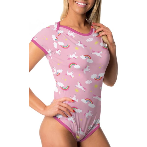 tletude ABDL Onesie Rosa Enhörning Regnbåge.  XX-Large