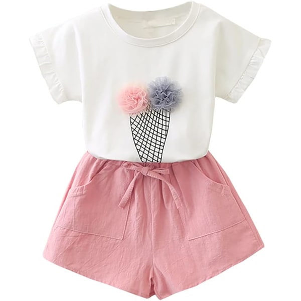 dplayer Toddler Baby Girls Kläder Vattenmelon T-Shirt + Linne Shorts med Bälte Söt Sommar Kort Set