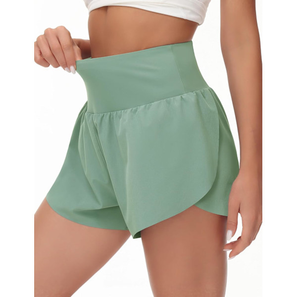 wish Damshorts för kvinnor med hög midja, snabbtorkande yogashorts för träning med meshfoder, dragkedjeficka, jasmin, grön, X-Large