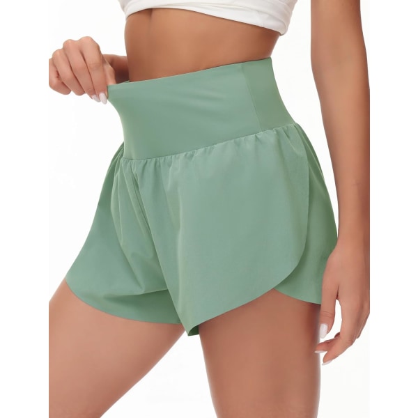 wish Damshorts för kvinnor med hög midja, snabbtorkande yogashorts, träningskläder med meshfoder, dragkedjeficka, jasmin, grön, medium