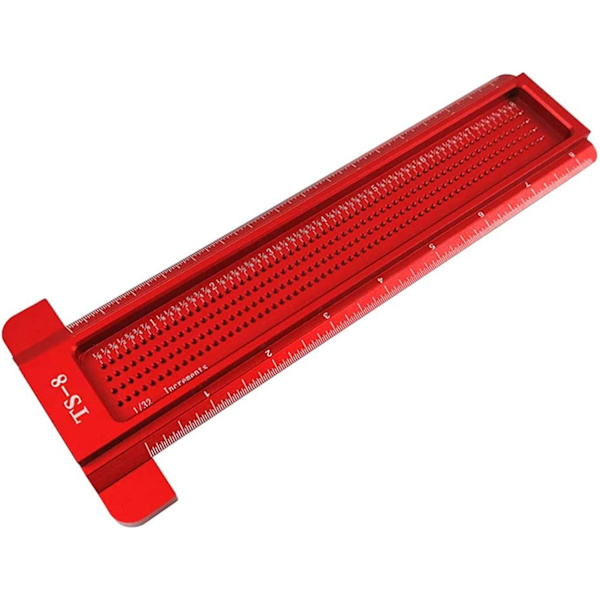 Typ Träbearbetning Skrivare Linjal, Aluminiumlegering Precision Mark Mätning T-Regel Verktyg, TS-8 Hålpositionering Korsad Mätare Linje Mätare Imperial Measu