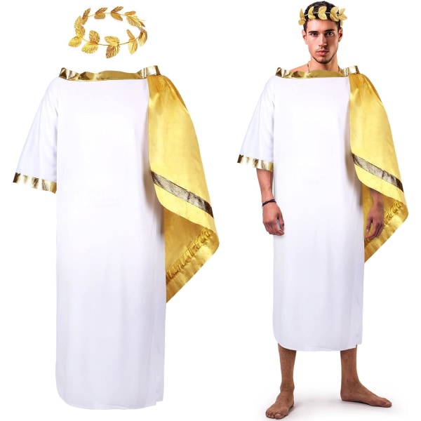 ek God Costume Vit Roman Toga Vuxen Toga Costume Tunika med Leaf Crown Huvudbonad Guld Laurel Wreath Pannband 3X-Large