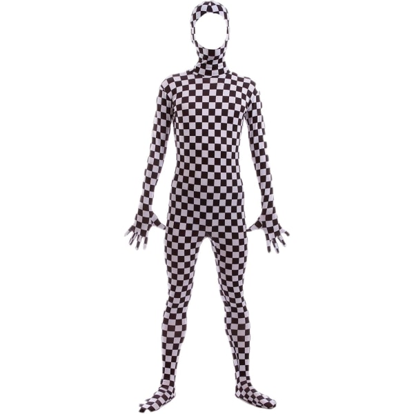 ler Spandex för män och kvinnor med öppet ansikte Helkroppen Zentai Costume Bodysuit Checker X-Large