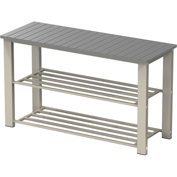 pleHouseware Trä topp skobänk Organizer för entré förvaring, vit grå slattad trä topp