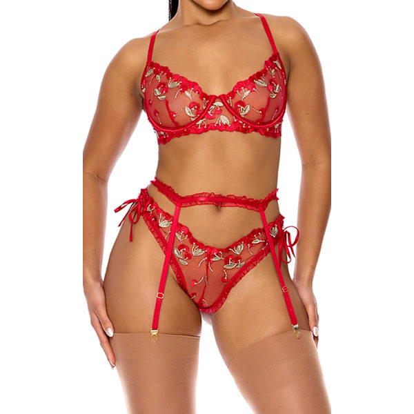 Play Womens Just a Taste Broderad BH och Strumpeband Lingerie SetLingerie Set Rose Small