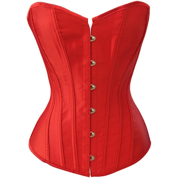 castic Svart Satäng Sexig Stark Bonad Korsett Snörning Överbyst Bustier Bodyshaper Topp - Även Vit & Röd Röd XX-Large