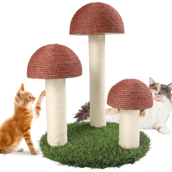 erKing Mushroom Cat Scratching Post , 15 x12 Inches Claw Scratching Stolpe for Kitty, Naturlig Sisal Cat Scratchers Pole, C 3 Mushroom Caps