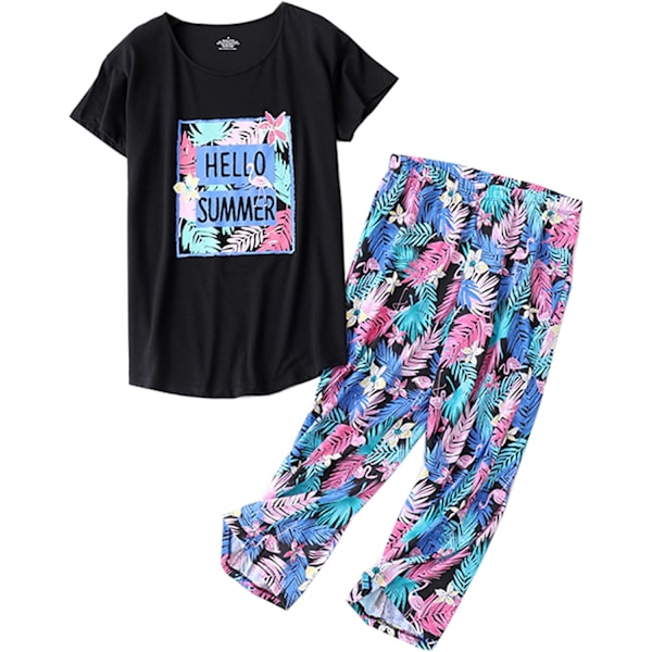 EONG Dam Pyjamas Set Sovkläder Toppar med Capribyxor Casual och Roliga Tryck Pyjamas Set