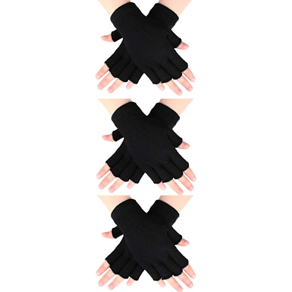 INIOR 3 par fingerlösa handskar för kvinnor vinterhalva finger stickade handskar för kvinnor män svart