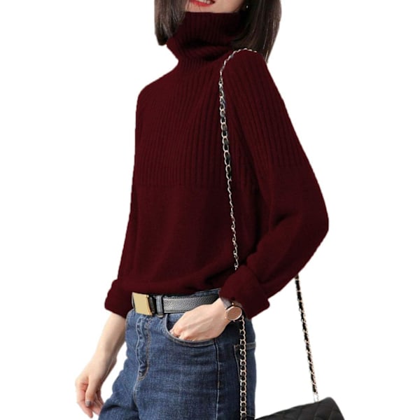 aters Dam Lösa Tröjor Merinoull Stickad Split Tjock Hög Hals Pullover Långärmad Vinter Toppar