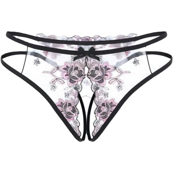 exi Fashion Dam Öppen Gren Trosa Transparent Sexig Underkläder Cutout Spets Broderi G-String Trosor Rosa1 En Storlek