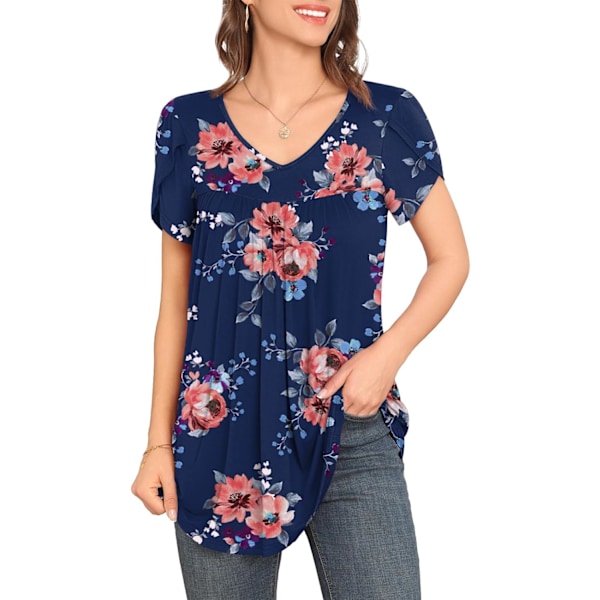 LASI Dam sommar midja kronblad kortärmad casual topp V-ringad flytande T-shirt 2024 gömma mage skjorta skjorta  3X-Large