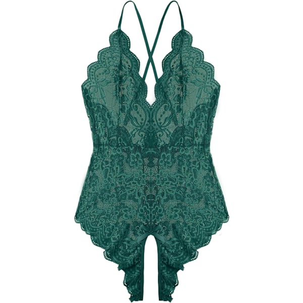 gerie för kvinnor En del Teddy Lingerie V-hals Sexig Bodysuit Spets Nattlinne Grön Medium