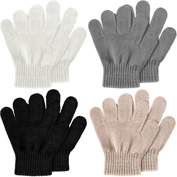 INIOR 4 par barns vinterhandskar stretchiga vinterhandskar barn varma handskar babyhandskar stickade handskar för pojkar eller flickor
