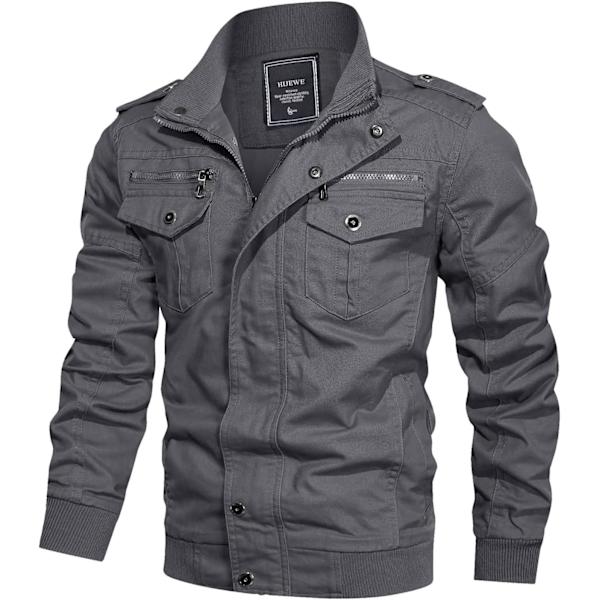 EWE Herr Militärjacka Utomhus Lätt Bomullsjacka Casual Bomber 01 Grå X-Large