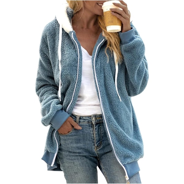 Dam vinter fuzzy fleece jacka huva färgblock lapptäcke kofta rockar oversized fluffig sherpa ytterkläder med fickor