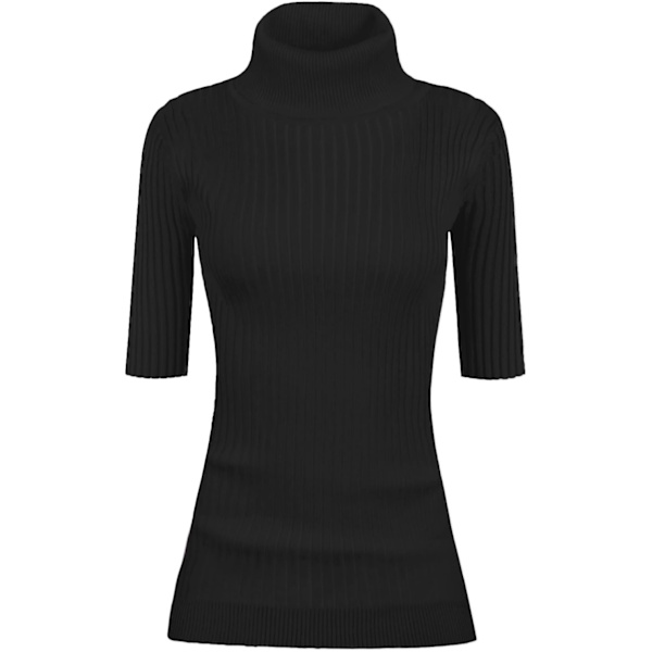 Dam Turtleneck 1/2 Halv Ärm Hög Stretch Ribbstickad Åtsittande Tröja Svart Medium