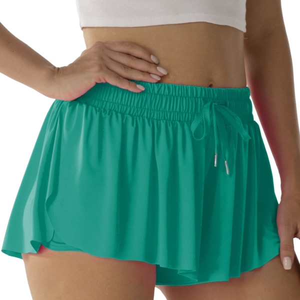 Atletiska shorts för kvinnor löpning tennis fjärilsshorts flickor 2-i-1 dubbellager snabbtorkande bekväma shorts blågrön medium