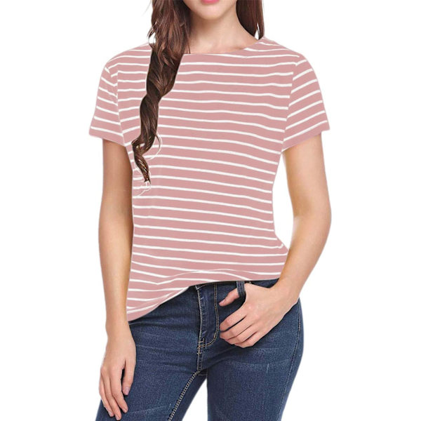 oco Dam 80-talets axelbandslös toppar kortärmad casual lös passform blus t-shirt A-rosa randig X-Large
