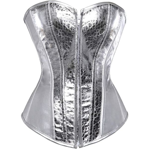 HOU Korsetter för kvinnor Faux Leather Korsett Topp Steampunk Korsetter Dragkedja Bustier Piratdräkt Silver Medium
