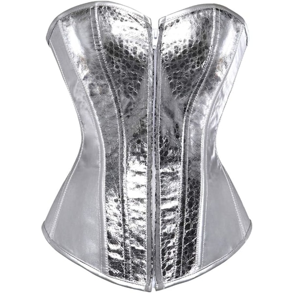 UN Dam Faux Läder Korsett Topp Steampunk Korsetter Dragkedja Bustier Piratdräkt Silver Medium