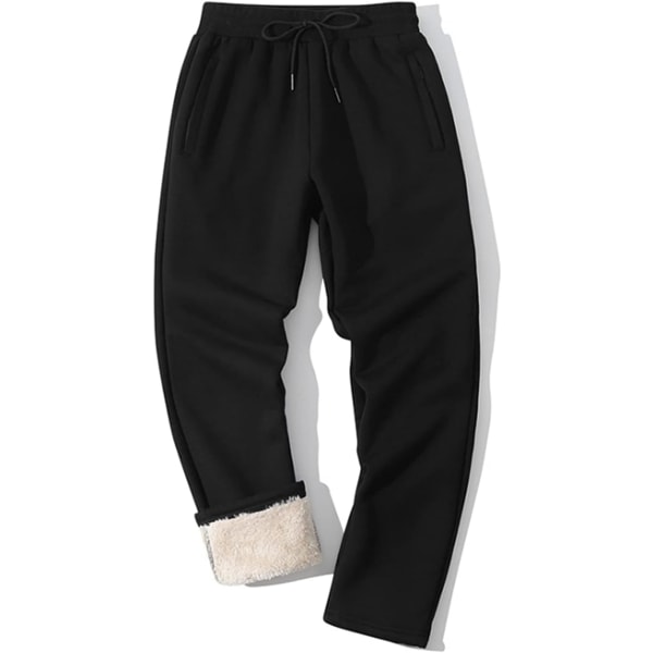 MEA Herrar Varm Sherpa Fleece Fodrade Joggingbyxor Vinter Tjocka Spår Aktiva Löpning Joggerbyxor Svart X-Large