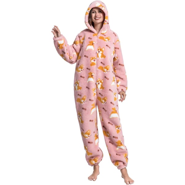 FLICKA Onesie för kvinnor Fleece Onesie Pyjamas Djur Unisex Vuxen Cosplay Huvtröja Flanell Nattkläder Fluffy Plysch Pyjamas