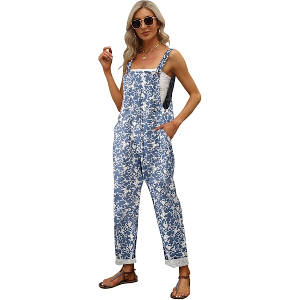 Kvinnors mode Baggy Loose Linne Overaller Jumpsuit Oversized Casual Ärmlös Rompers med fickor 03blå Stor