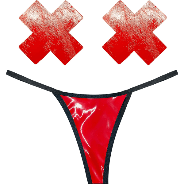 en naken Naughty Nix G-string med matchande Nipztix Pasties Vixen Red