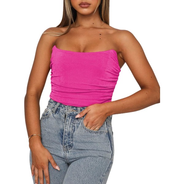 idoo Långärmad T-shirt med en axel för kvinnor Slim Fit Cut Out Toppar L-hot Pink Medium