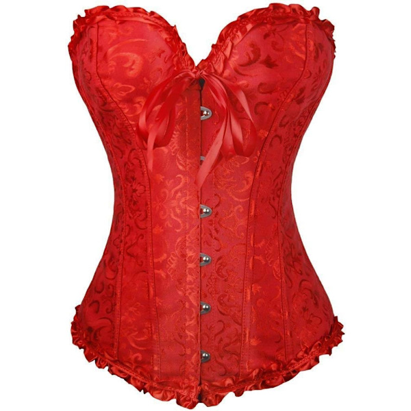 IGEJI Satin Sexig Stark Benad Korsett Snörning Överbyst Midja Cincher Bustier Bodyshaper Topp Röd-1 XX-Large