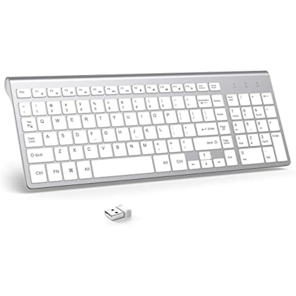 Weless tangentbord, J JOYACCESS 2.4G Slim Compact Full Size trådlöst tangentbord - för PC, Mac, iMac, stationär dator, bärbar dator, Smart TV, Windows XP/Vista/7/8