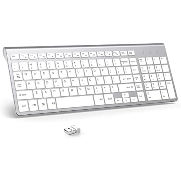 Weless-tangentbord, J JOYACCESS 2.4G Slim Compact Trådlöst tangentbord i full storlek-för PC, Mac, iMac, Desktop, Dator, Laptop, Smart TV, Windows XP/Vista/7/8